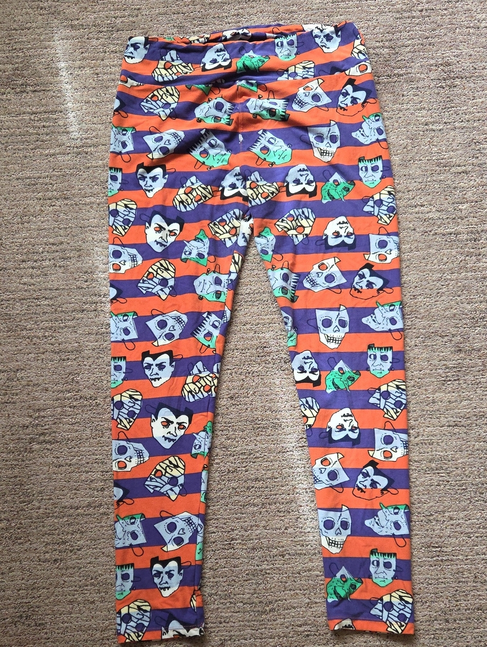 LuLaRoe Womens Orange, Purple & Green Halloween Character Leggings